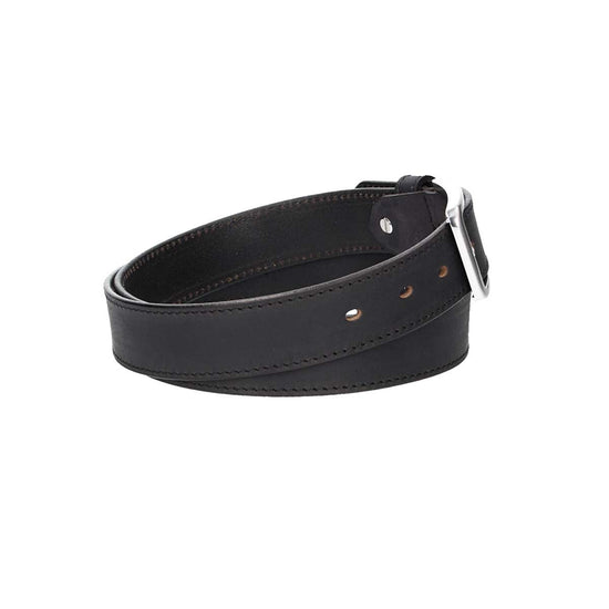 Ledergürtel Schwarz 35mm abgenäht mit Dornschließe in Silber - leder-accessoires.com