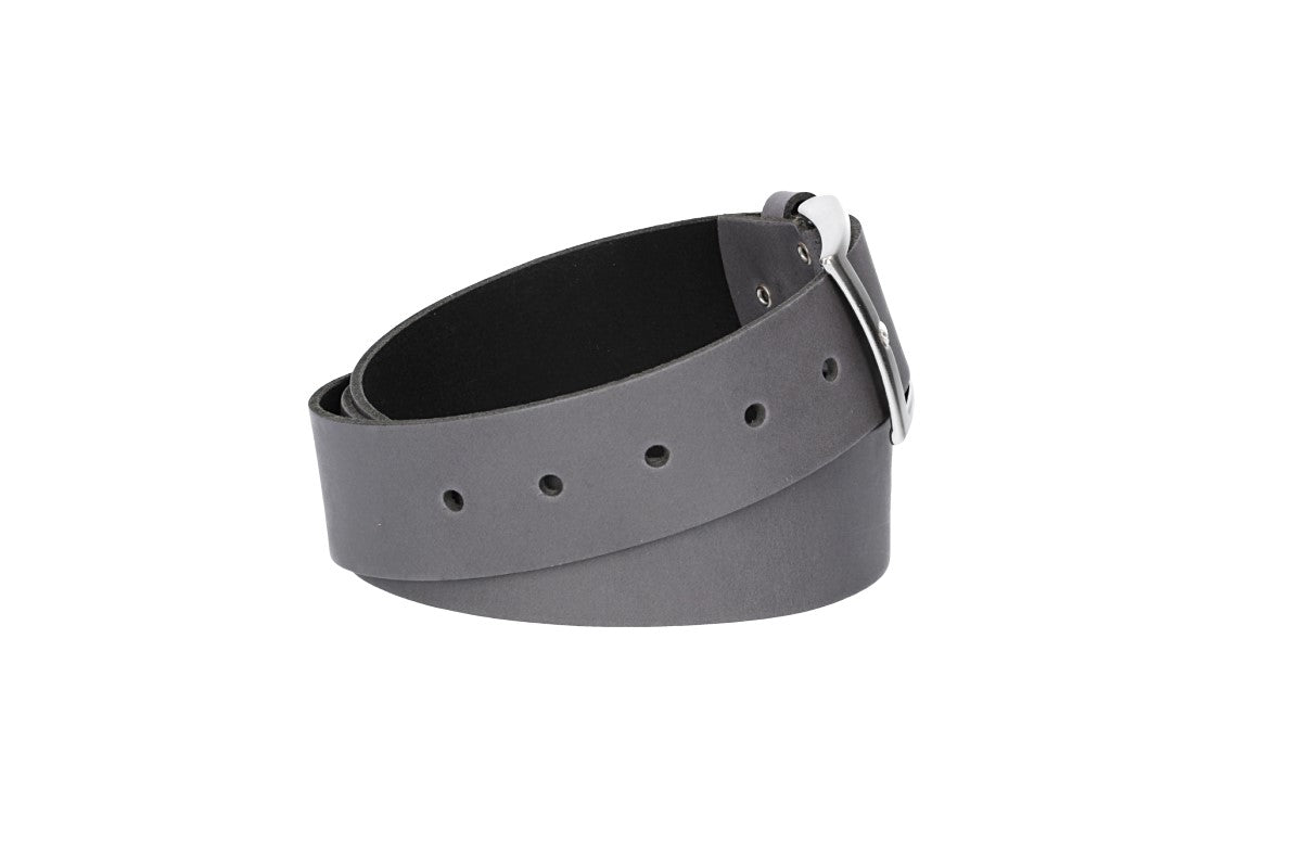 Ledergürtel Überlänge Grau 40mm mit glänzender Schließe in Silber