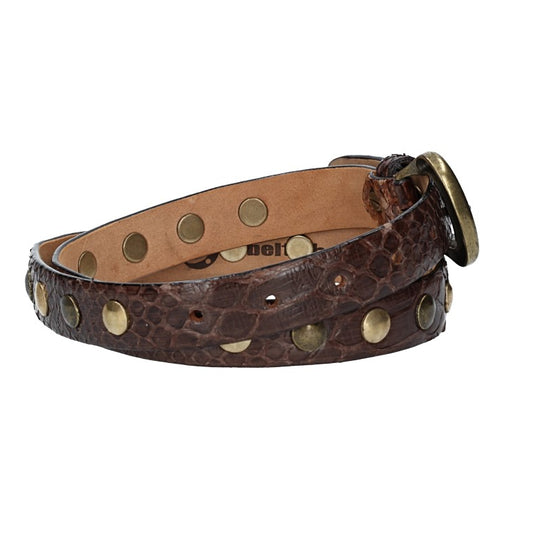 Schlangenledergürtel 25mm Braun mit Nieten in Messing - leder-accessoires.com