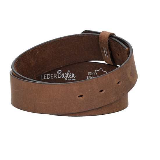 Lederriemen | Gürtelrohling Matt 40mm in Braun mit Schlaufe und Kapplochteil - leder-accessoires.com