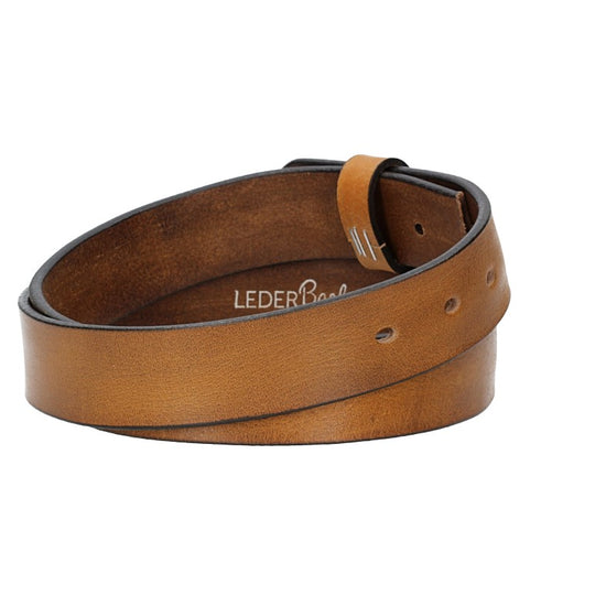 Lederriemen | Gürtelrohling Glanz 35mm in Ocker|Senfgelb mit Schlaufe und Kapplochteil - leder-accessoires.com
