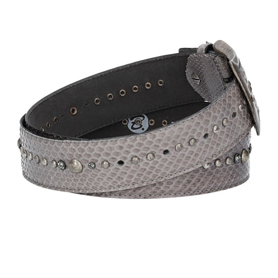Schlangenledergürtel 40mm Grau mit Nieten und Strass - leder-accessoires.com