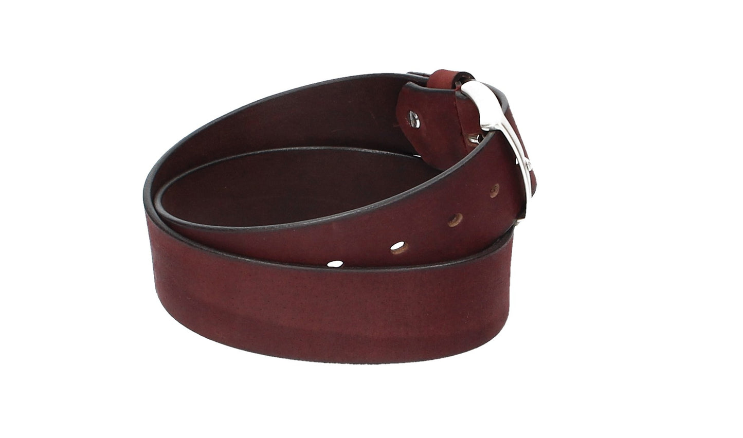Ledergürtel Rot|Bordeaux 40mm mit Dornschließe in Silber