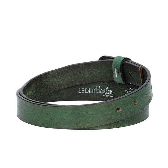 Lederriemen | Gürtelrohling Glanz 30mm in Grün mit Schlaufe und Kapplochteil - leder-accessoires.com