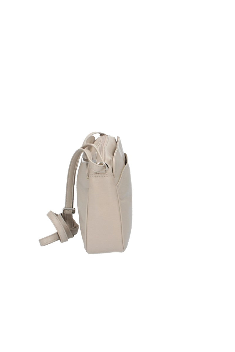 Umhängetasche mit Reißverschluss in Beige aus Leder