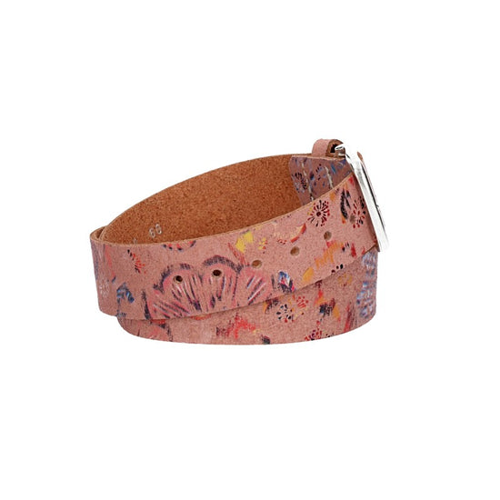 Ledergürtel Kids 30mm in Rosa mit floralem Muster und Schließe Silber - leder-accessoires.com