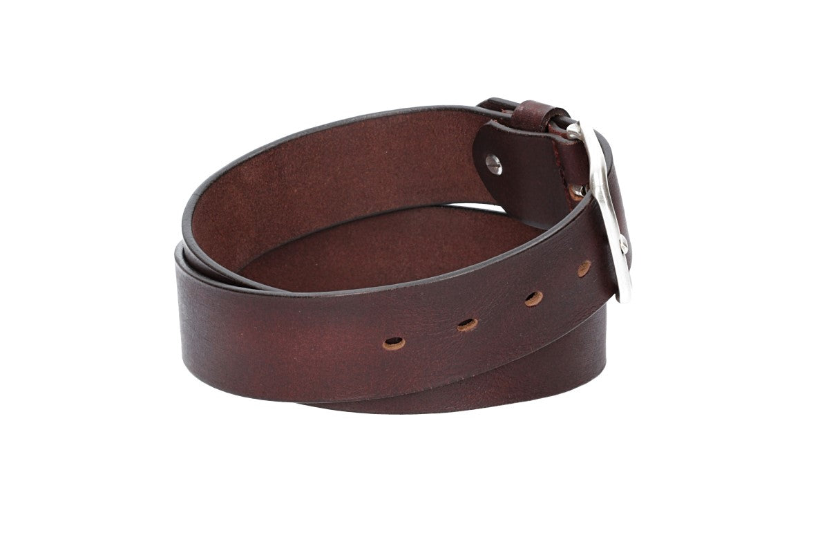 Ledergürtel Rot|Bordeaux 40mm mit Dornschließe in Silber