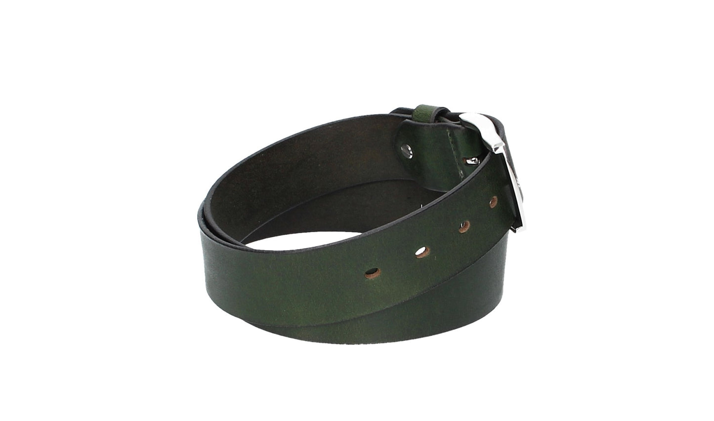 Ledergürtel Grün 40mm mit Dornschließe in Silber