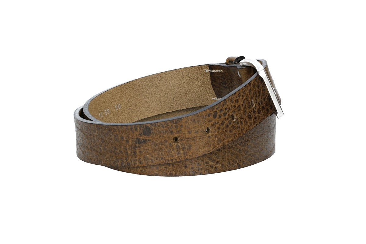 Hochwertiger Ledergürtel 35mm in Olive mit rustikaler Schließe in Silber