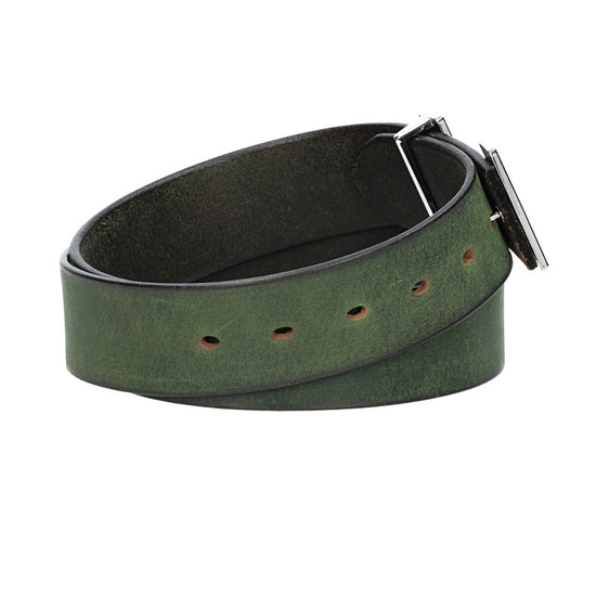 Ledergürtel Grün 40mm mit H-Schließe in Silber - leder-accessoires.com