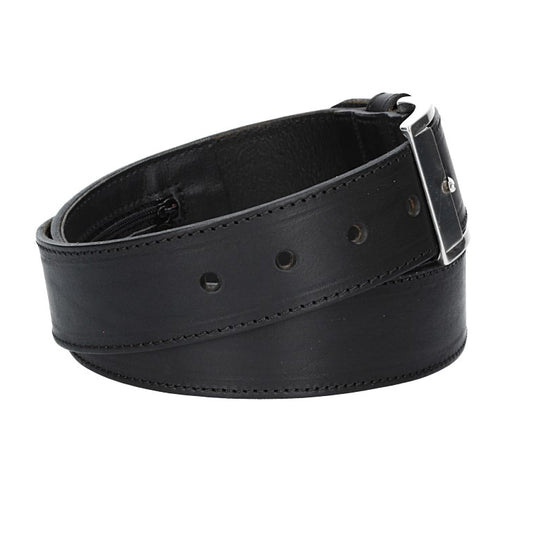 Safegürtel 40mm in Schwarz mit Reißverschluss und Dornschließe - leder-accessoires.com
