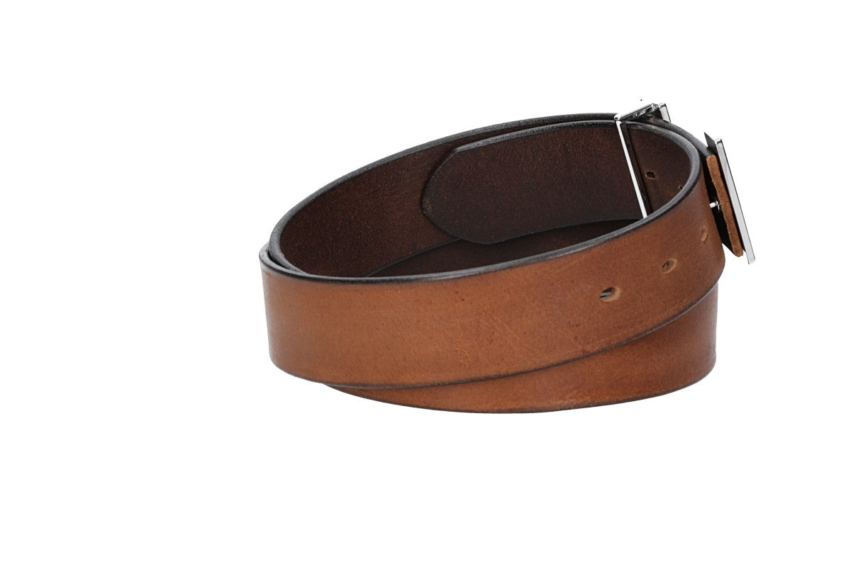 Ledergürtel Cognac 40mm mit H-Schließe in Silber