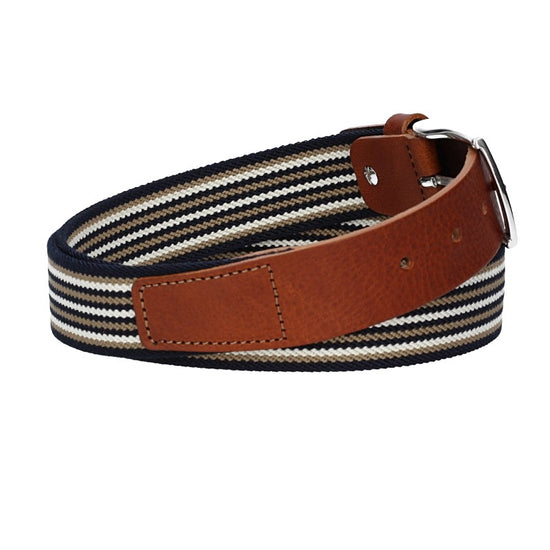 Stretchgürtel|Bandgürtel 35mm in Cognac gestreift mit Dornschließe - leder-accessoires.com