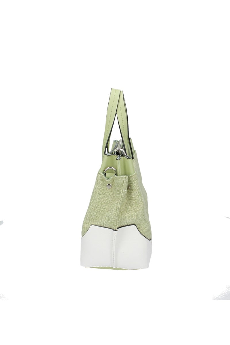 Shopper in Hellgrün|Weiss mit Canvas