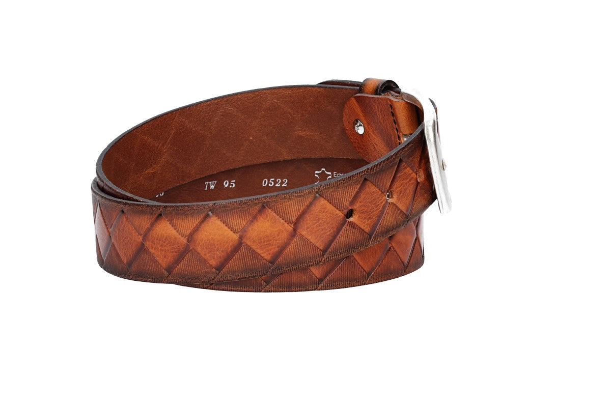 Jeansgürtel 40mm in Cognac mit Rautenprägung und Dornschließe