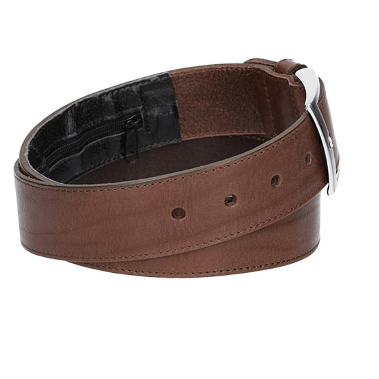 Safegürtel 40mm in Braun mit Reißverschluss und Dornschließe - leder-accessoires.com