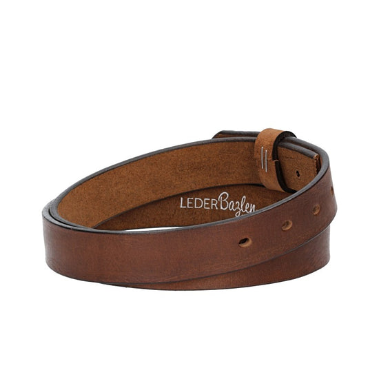 Lederriemen | Gürtelrohling Glanz 30mm in Cognac mit Schlaufe und Kapplochteil - leder-accessoires.com