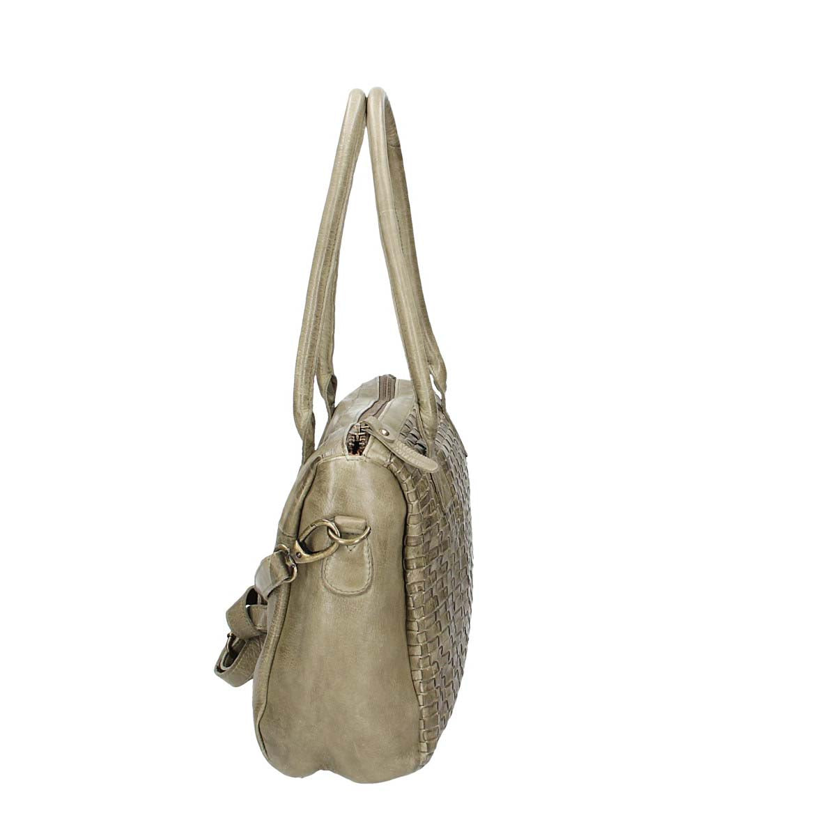 Schultertasche in Grün mit Flechtmuster aus Leder