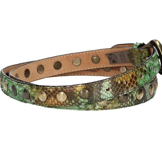 Schlangenledergürtel 25mm Grün und Dornschließe in Messing - leder-accessoires.com