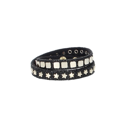 Armband doppelt Schwarz|Gold in Rochenoptik aus Leder - leder-accessoires.com