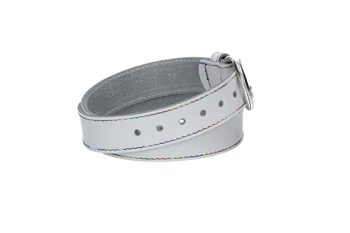 Ledergürtel Kids 25mm in Weiss mit Multicolornaht und Dornschließe in Silber