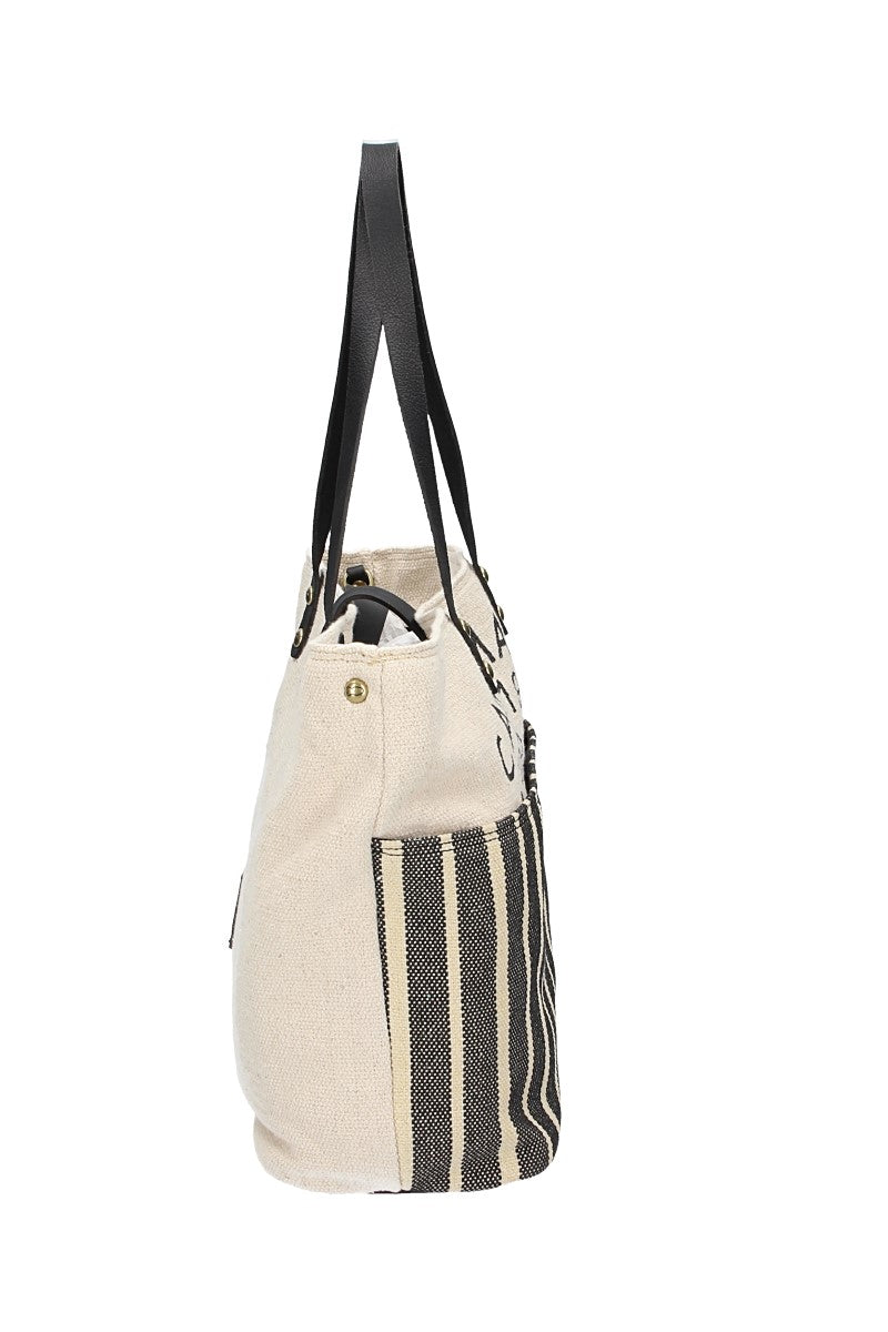 Shopper in Beige|Blau aus Canvas