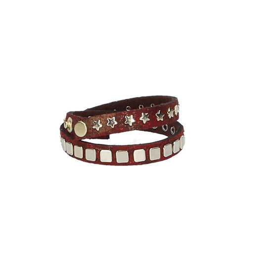 Armband doppelt Rot|Gold in Rochenoptik aus Leder - leder-accessoires.com
