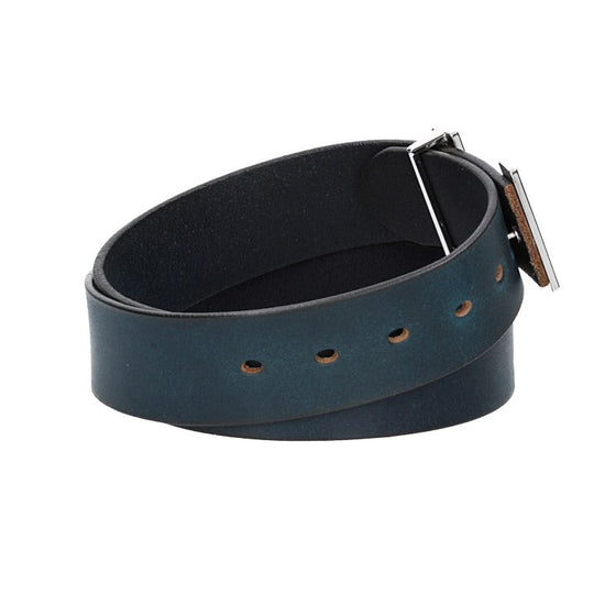 Ledergürtel Blau|Marine 40mm mit H-Schließe in Silber - leder-accessoires.com