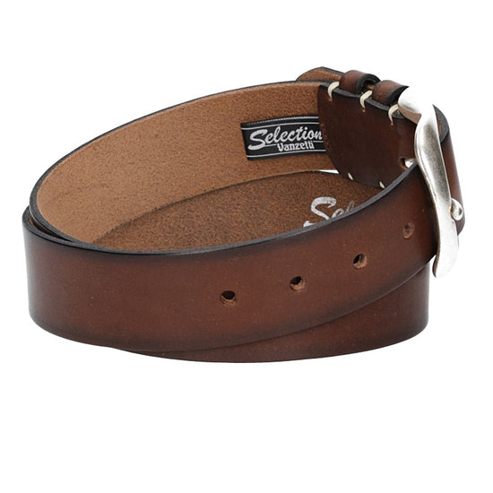 Ledergürtel Braun 40mm mit Handnaht und Schließe Silber - leder-accessoires.com