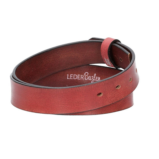 Lederriemen | Gürtelrohling Glanz 35mm in Rot mit Schlaufe und Kapplochteil - leder-accessoires.com