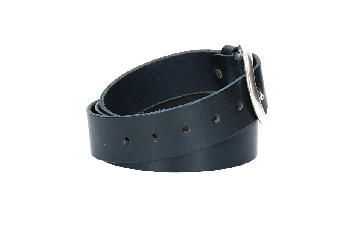 Ledergürtel Überlänge Blau|Marine 40mm mit Schließe in Silber