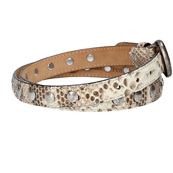 Schlangenledergürtel 25mm Beige und Dornschließe in Silber - leder-accessoires.com