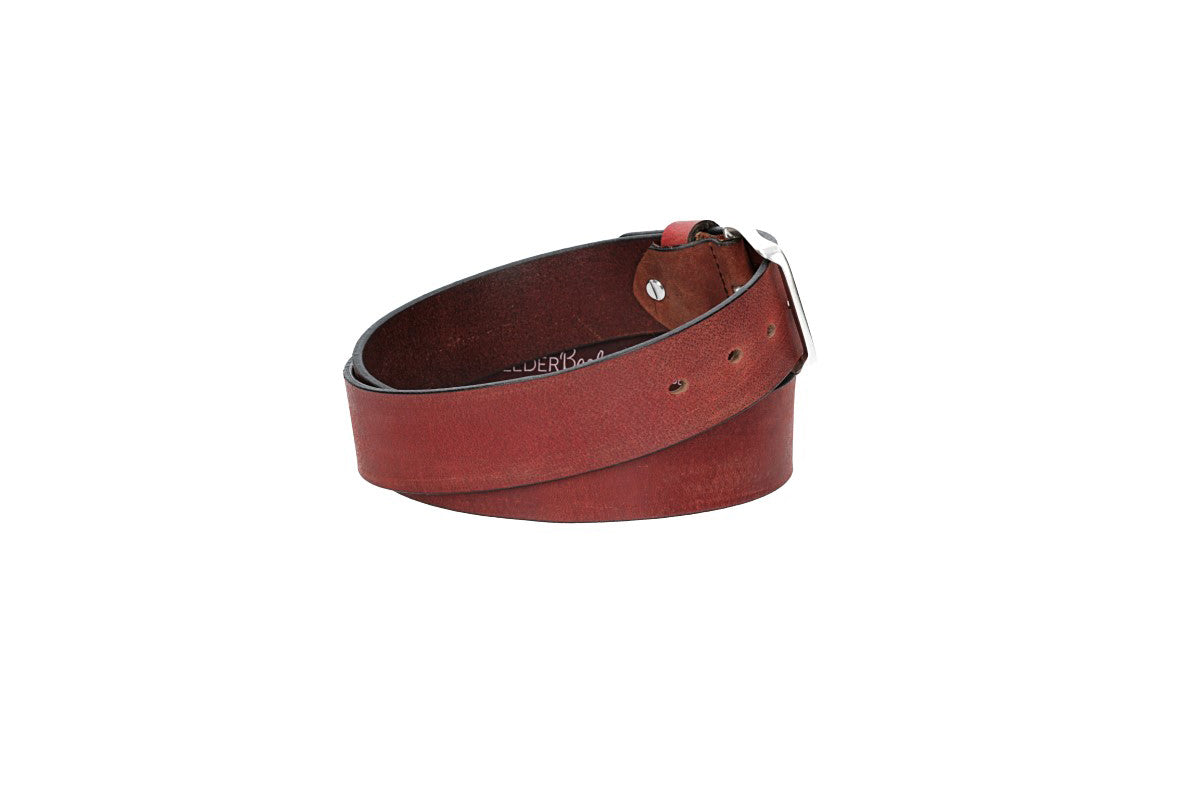Ledergürtel Rot 40mm mit Dornschließe in Silber