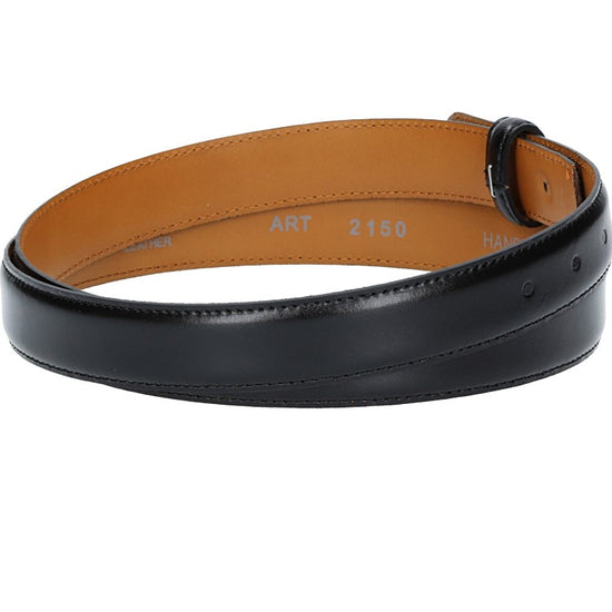 Lederriemen | Gürtelrohling 30mm bombiert in Schwarz mit Schlaufe und Kapplochteil - leder-accessoires.com