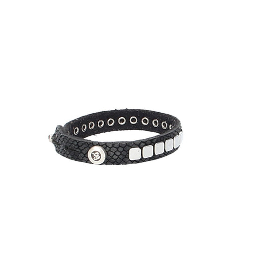 Armband Schwarz in Echsenoptik mit Nieten aus Leder - leder-accessoires.com
