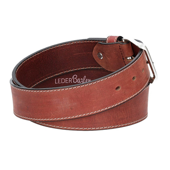 Ledergürtel Rot 40mm abgenäht mit Dornschließe in Silber - leder-accessoires.com
