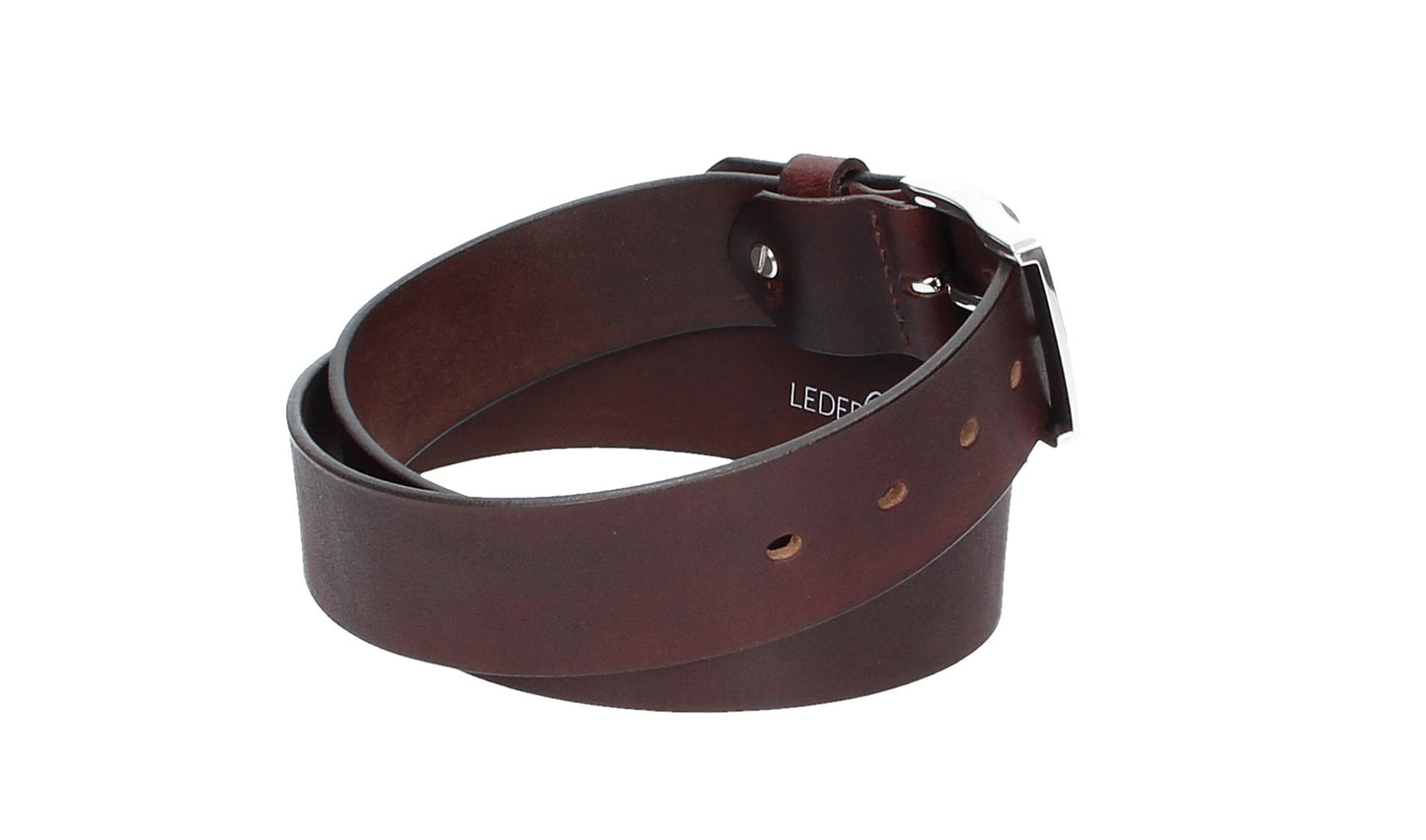 Ledergürtel Rot|Bordeaux 40mm mit Dornschließe in Silber