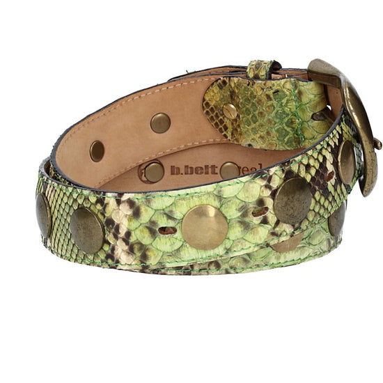 Schlangenledergürtel 40mm Grün mit Dornschließe in Messing - leder-accessoires.com