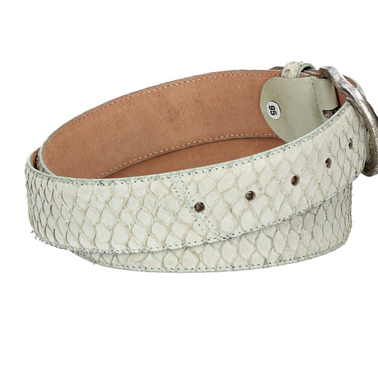 Schlangenledergürtel 40mm Mint|Beige mit Schließe in Silber - leder-accessoires.com