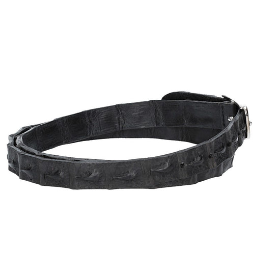 Krokoledergürtel 20mm Schwarz mit Vollschließe in Silber - leder-accessoires.com
