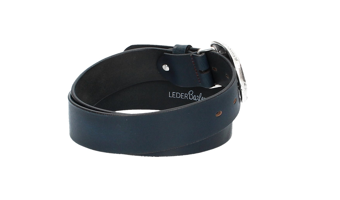 Ledergürtel Blau|Marine 40mm mit Koppelschließe in Used Optik