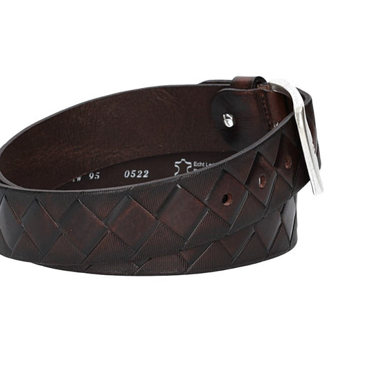 Jeansgürtel 40mm in Dunkelbraun mit Rautenprägung und Dornschließe - leder-accessoires.com