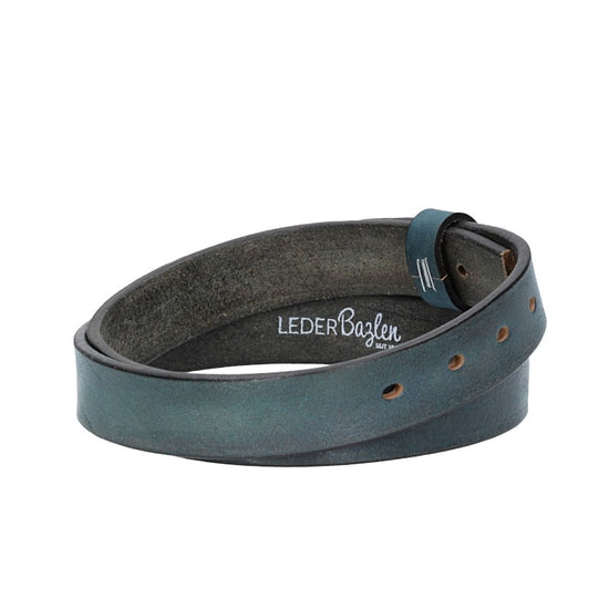 Lederriemen | Gürtelrohling Glanz 30mm in Blau | Marine mit Schlaufe und Kapplochteil - leder-accessoires.com