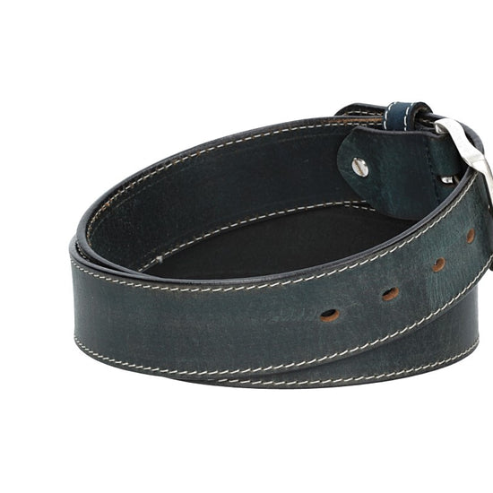 Ledergürtel Blau|Marine 40mm abgenäht mit Dornschließe in Silber - leder-accessoires.com