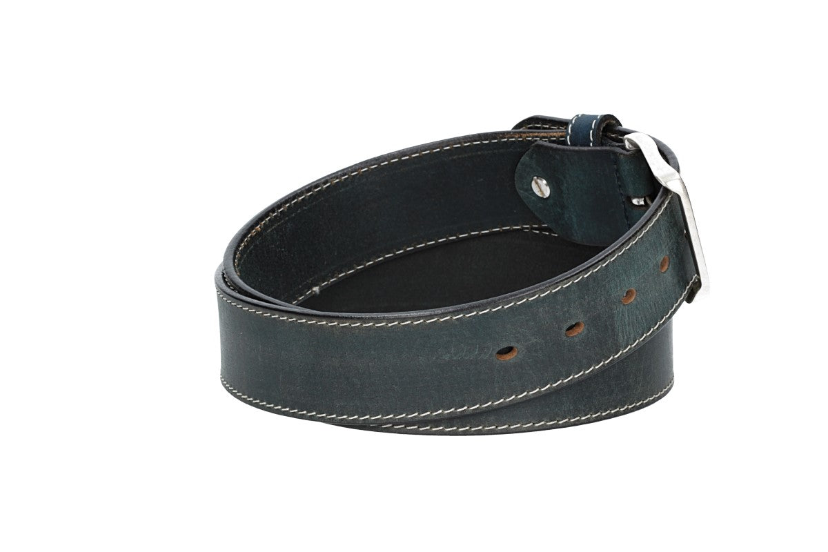 Ledergürtel Blau|Marine 40mm abgenäht mit Dornschließe in Silber