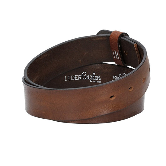 Lederriemen | Gürtelrohling Glanz 40mm in Cognac mit Schlaufe und Kapplochteil - leder-accessoires.com