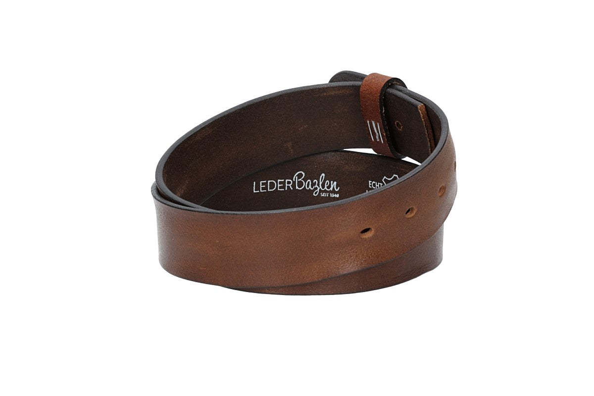 Lederriemen | Gürtelrohling Glanz 40mm in Cognac mit Schlaufe und Kapplochteil - leder-accessoires.com