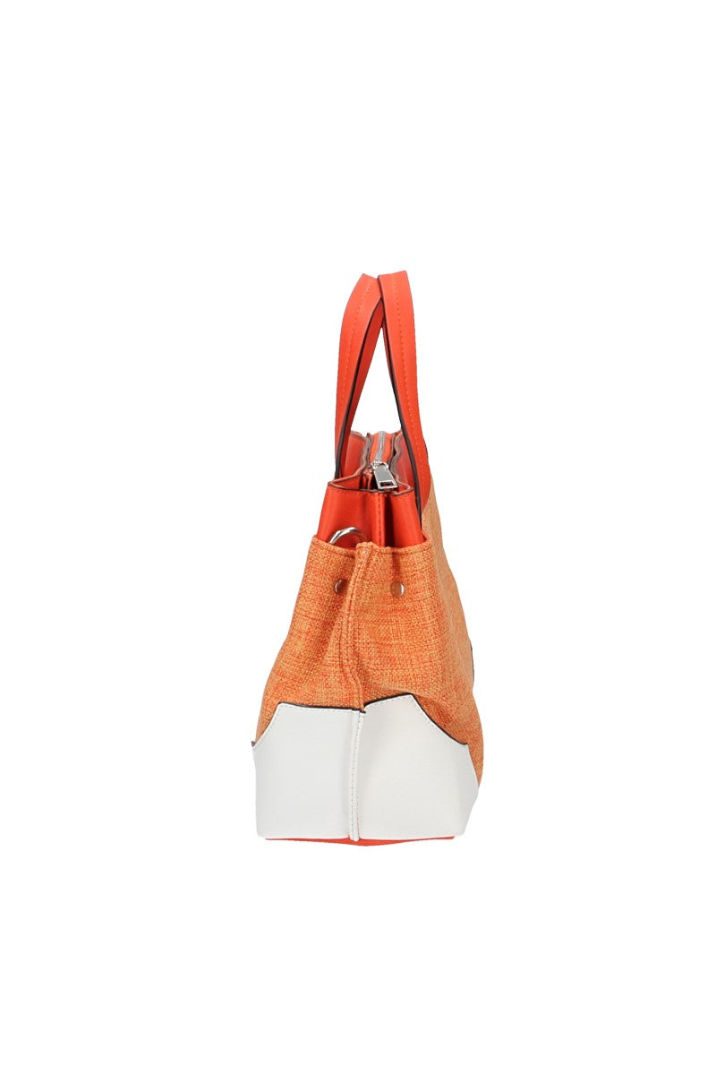 Shopper in Orange|Weiss mit Canvas