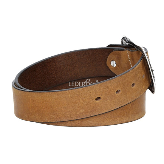 Ledergürtel Ocker | Senfgelb 40mm mit Blumenschließe - leder-accessoires.com