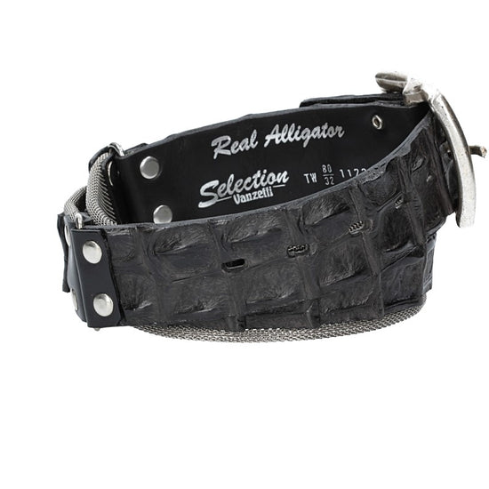 Krokoledergürtel  40mm Schwarz mit Vollschließe Silber - leder-accessoires.com